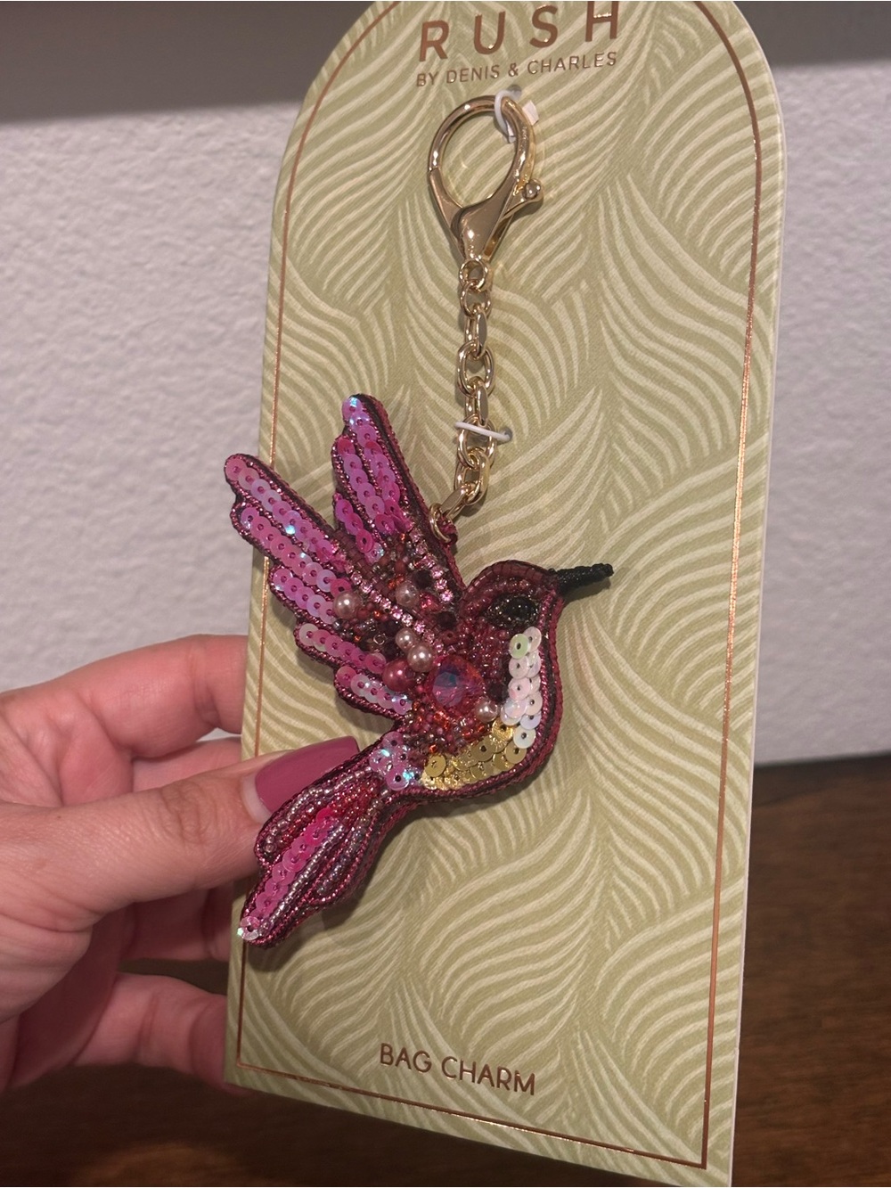RUSH Pink Sequin Hummingbird Bag Charm - Picture 4 of 4